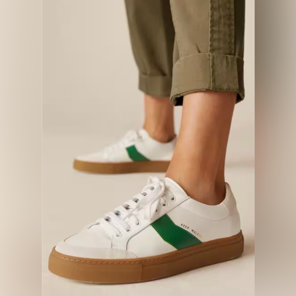 ME+EM 37 6.5 7 Leather Trainer Lace Up Contrast Sole Sneaker White Green walking